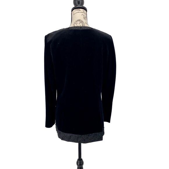 Adrianna Papell VTG Gorgeous Black Beaded Velvet Jacket With Satin Trims Size 10 - Picture 2 of 7